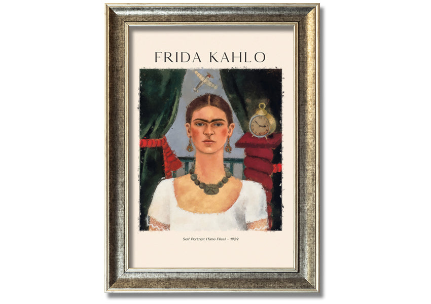 Frida Kahlo's Self Portrait (Time Flies) - 1929, printed on coated polyester canvas, framed and ready to hang.