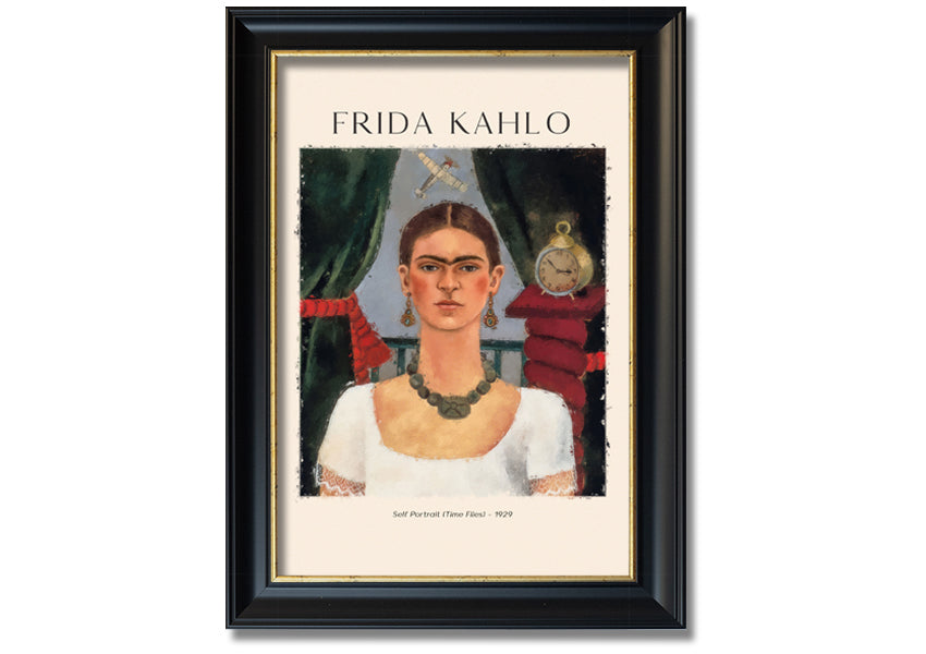 Frida Kahlo's Self Portrait (Time Flies) - 1929, printed on coated polyester canvas, framed and ready to hang.