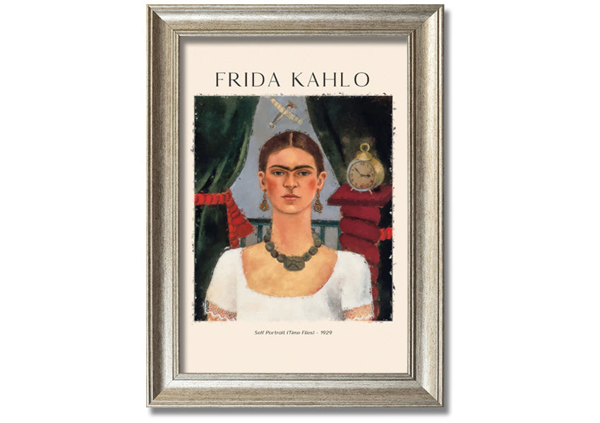 Frida Kahlo's Self Portrait (Time Flies) - 1929, printed on coated polyester canvas, framed and ready to hang.