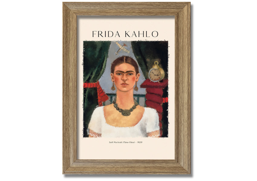 Frida Kahlo's Self Portrait (Time Flies) - 1929, printed on coated polyester canvas, framed and ready to hang.