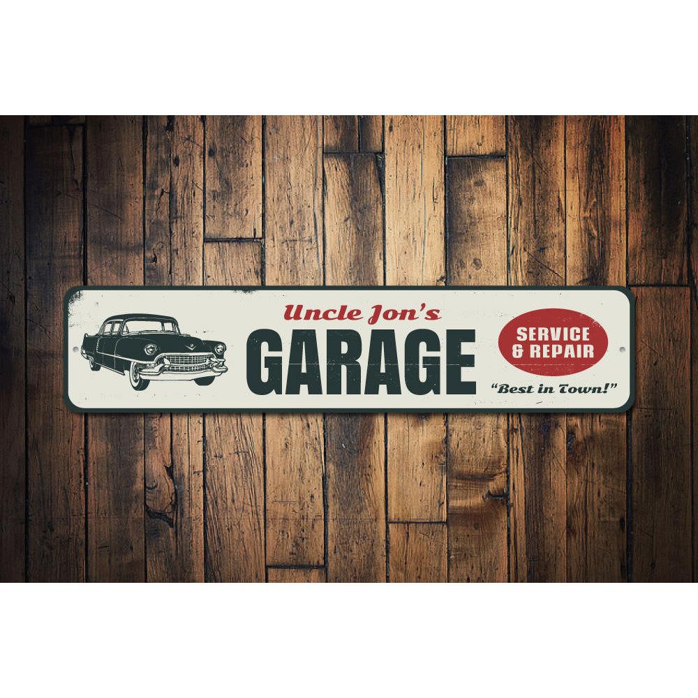 Customizable Service & Repair Garage Sign made from durable aluminum, featuring pre-drilled holes for easy mounting.