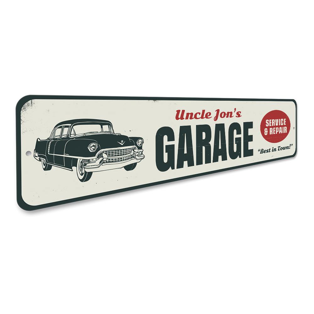 Customizable Service & Repair Garage Sign made from durable aluminum, featuring pre-drilled holes for easy mounting.