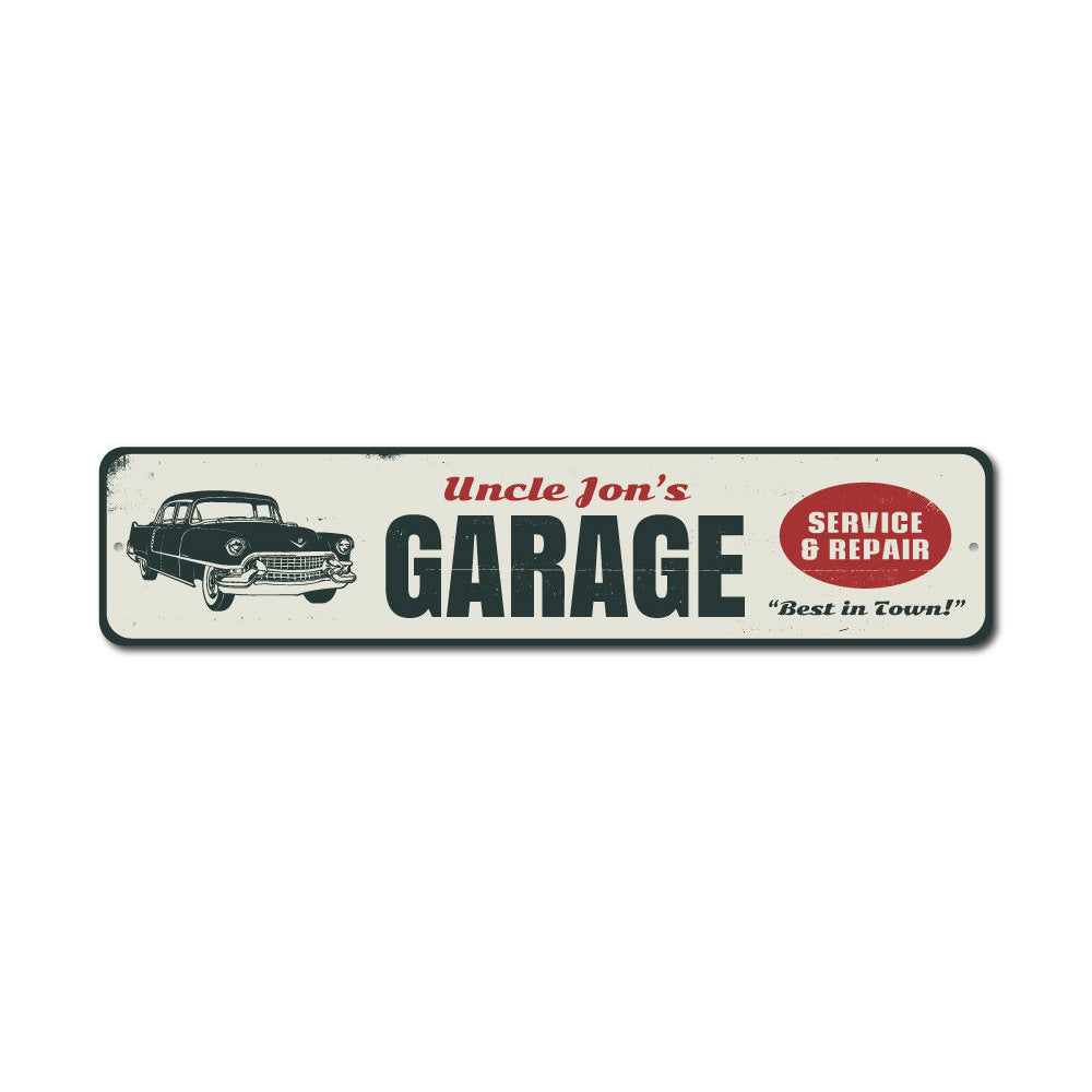 Customizable Service & Repair Garage Sign made from durable aluminum, featuring pre-drilled holes for easy mounting.