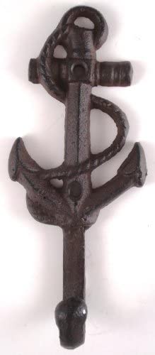 Set of 6 Nautical Cast Iron Wall Hooks featuring unique designs like Lighthouse, Dolphin, Anchor, Starfish, Seahorse, and Sea Shell.