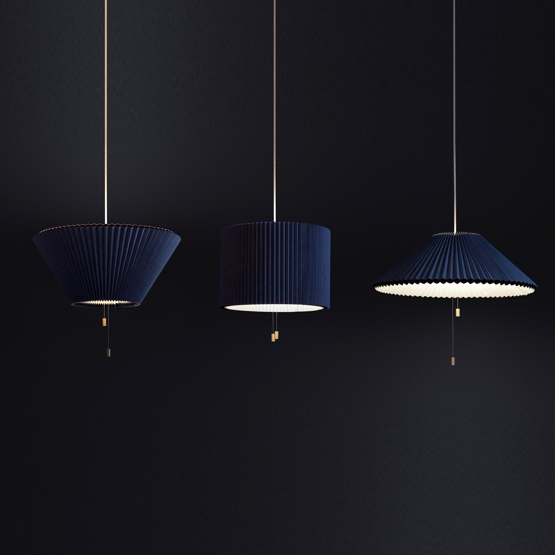 Shape Changing Pendant Lamp in blue, showcasing its adjustable origami-style design and elegant lighting.