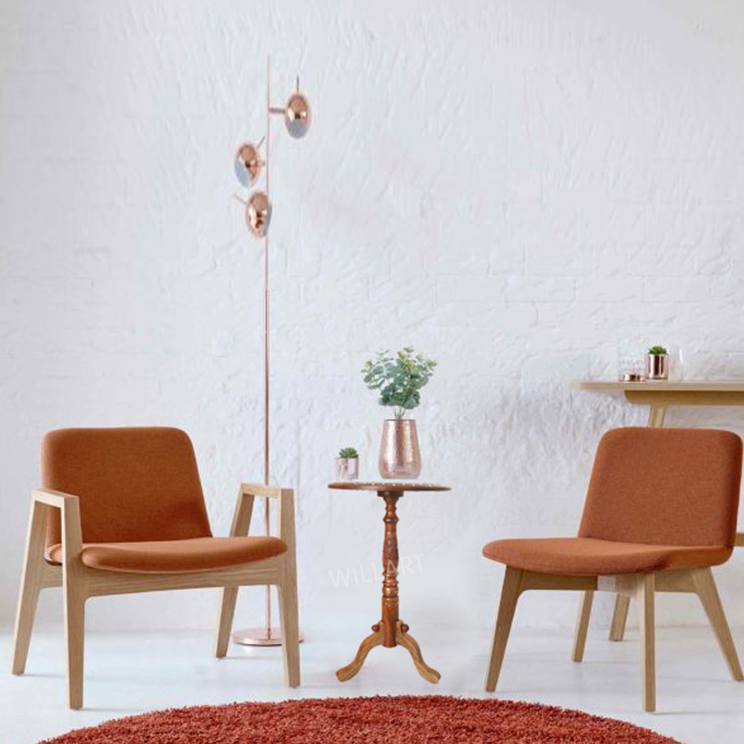 A beautifully handcrafted Sheesham wood folding stool table featuring intricate leaf designs and copper inlay work, perfect for modern living spaces.