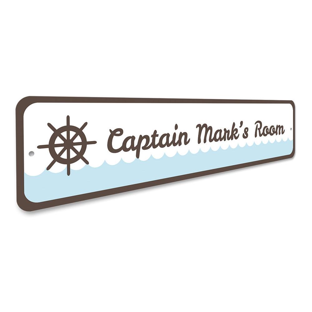 A decorative Ship Captain Sign made of high-quality aluminum, featuring customizable text and pre-drilled holes for easy mounting.