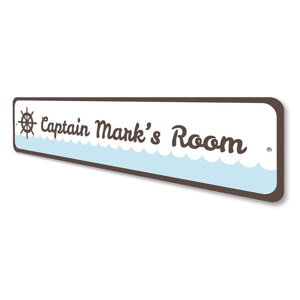 A decorative Ship Captain Sign made of high-quality aluminum, featuring customizable text and pre-drilled holes for easy mounting.