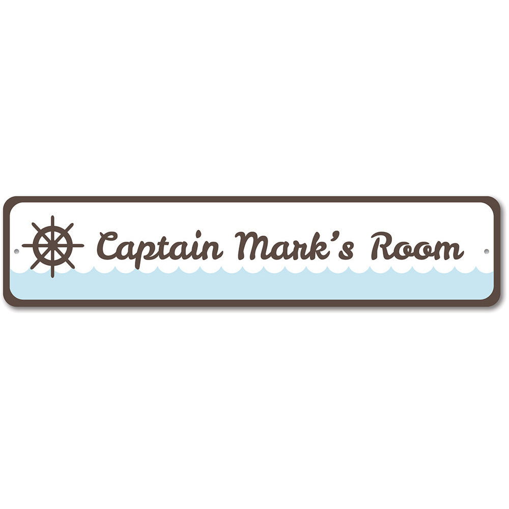 A decorative Ship Captain Sign made of high-quality aluminum, featuring customizable text and pre-drilled holes for easy mounting.