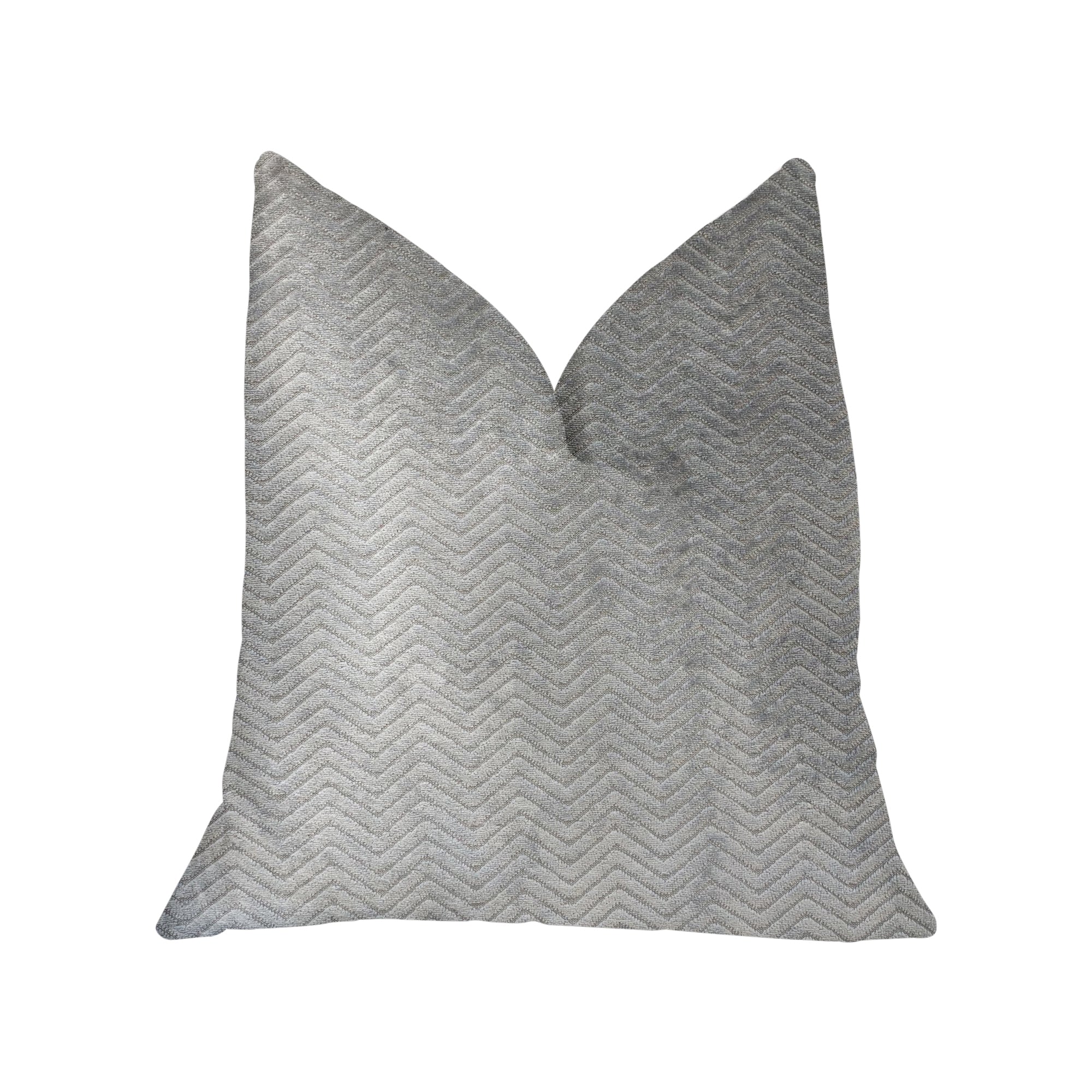 Silver Moon Gray and Silver Luxury Throw Pillow featuring a chevron pattern, handmade in the USA with an invisible zipper and hypoallergenic fill.