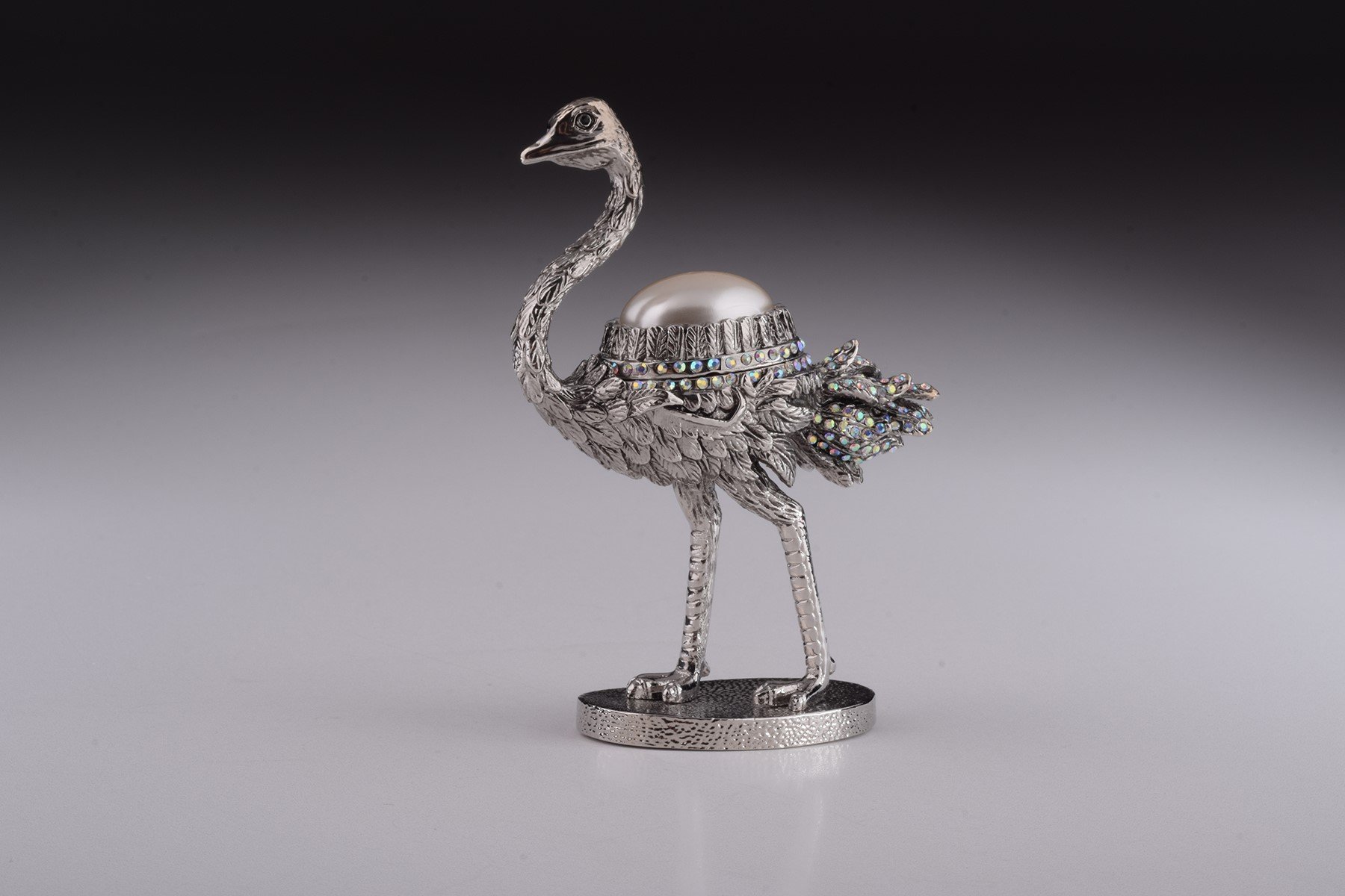 Elegant Silver Ostrich trinket box with enamel painting and Austrian crystals, showcasing a unique bee design.