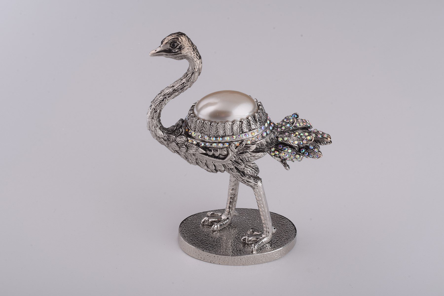 Elegant Silver Ostrich trinket box with enamel painting and Austrian crystals, showcasing a unique bee design.