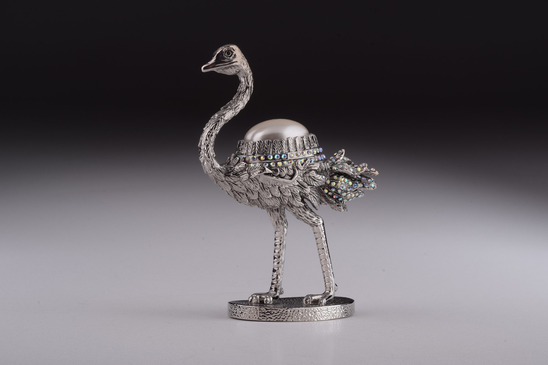 Elegant Silver Ostrich trinket box with enamel painting and Austrian crystals, showcasing a unique bee design.