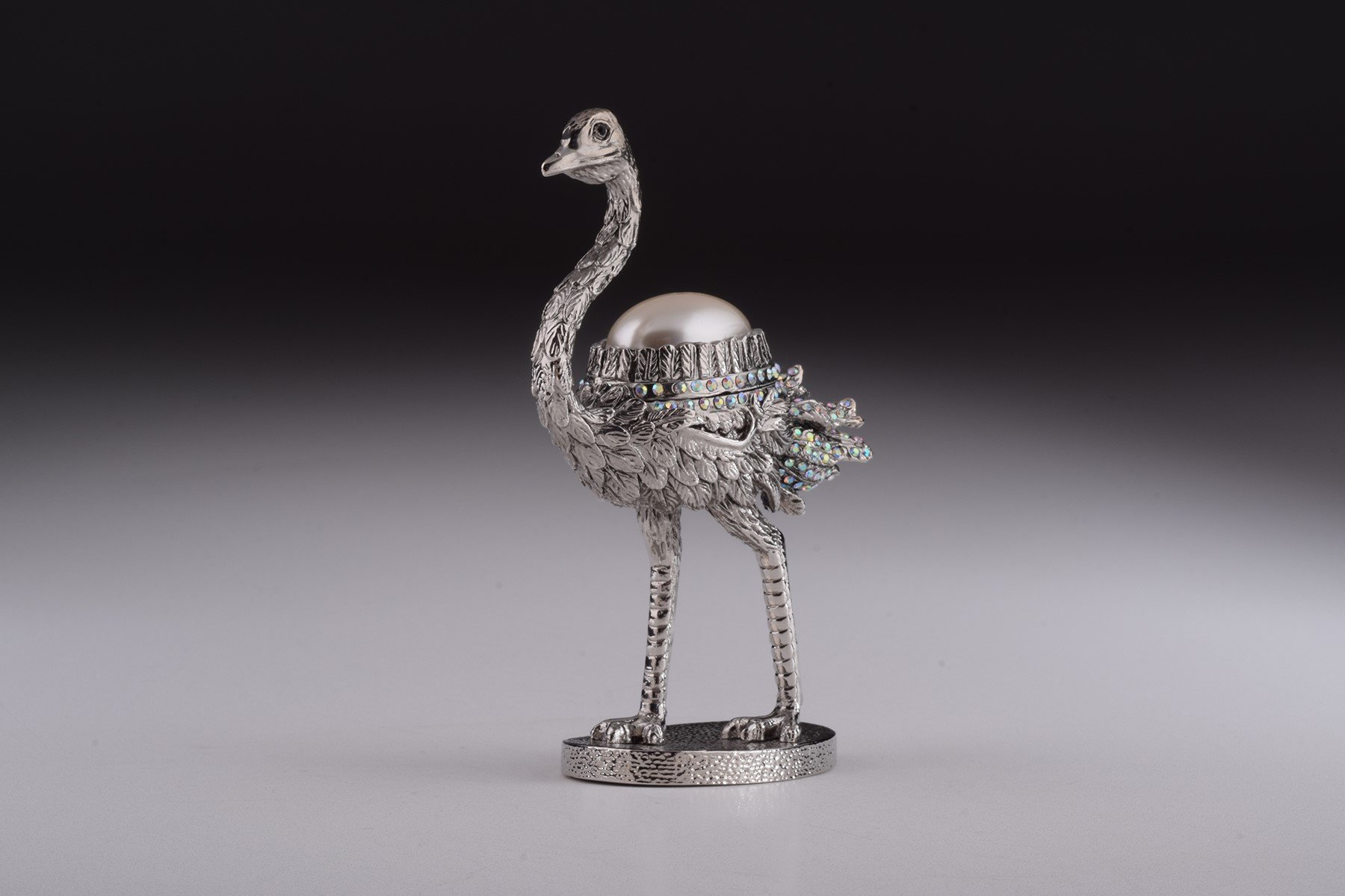 Elegant Silver Ostrich trinket box with enamel painting and Austrian crystals, showcasing a unique bee design.