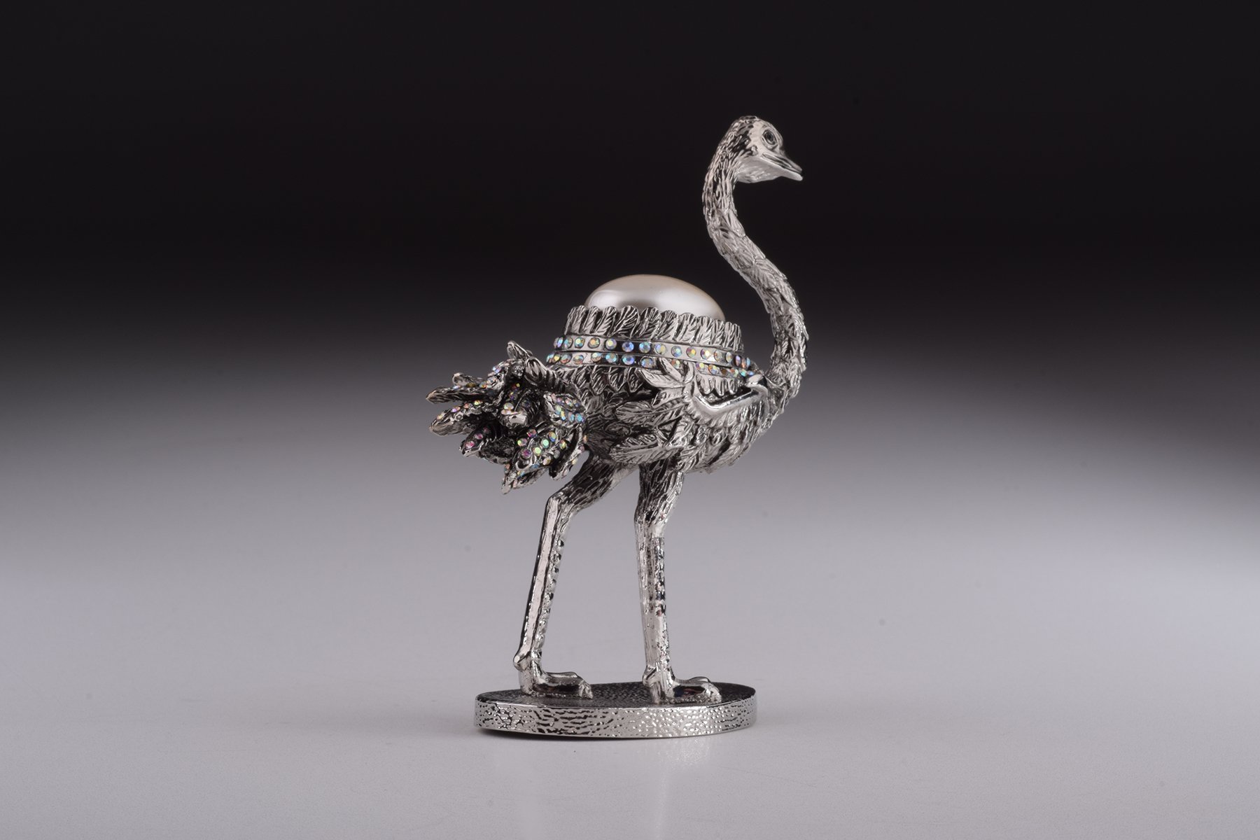 Elegant Silver Ostrich trinket box with enamel painting and Austrian crystals, showcasing a unique bee design.