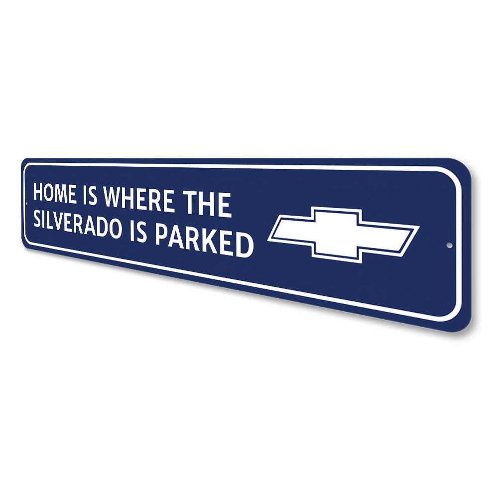 Custom Silverado sign made from high-quality aluminum, featuring pre-drilled holes for easy mounting, perfect for garages and man caves.