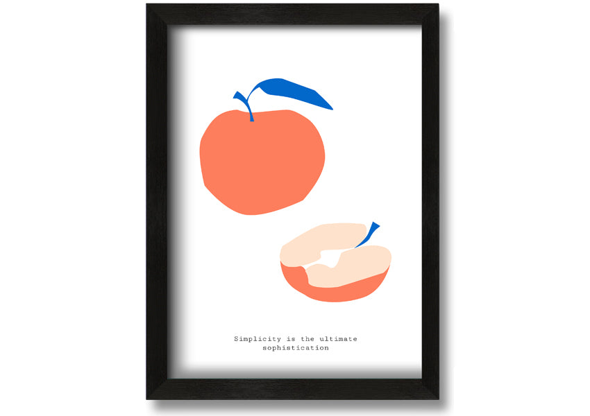 A vibrant framed print of a simple apple, showcasing its rich colors and available in various frame options.