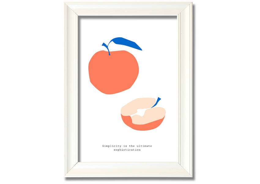 A vibrant framed print of a simple apple, showcasing its rich colors and available in various frame options.