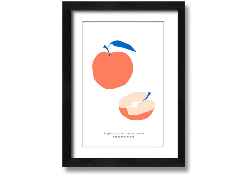 A vibrant framed print of a simple apple, showcasing its rich colors and available in various frame options.