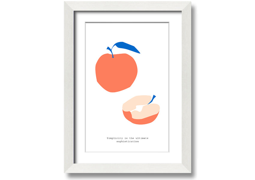 A vibrant framed print of a simple apple, showcasing its rich colors and available in various frame options.