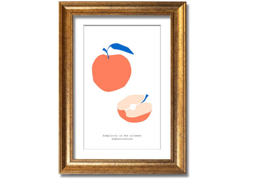 A vibrant framed print of a simple apple, showcasing its rich colors and available in various frame options.