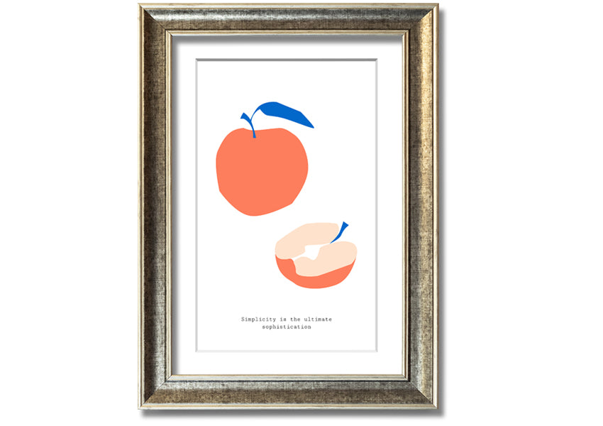 A vibrant framed print of a simple apple, showcasing its rich colors and available in various frame options.