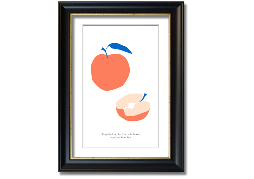 A vibrant framed print of a simple apple, showcasing its rich colors and available in various frame options.