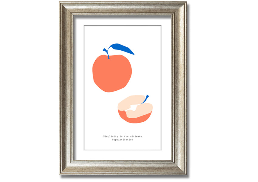 A vibrant framed print of a simple apple, showcasing its rich colors and available in various frame options.