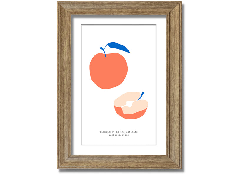 A vibrant framed print of a simple apple, showcasing its rich colors and available in various frame options.