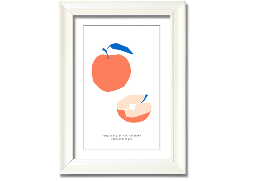 A vibrant framed print of a simple apple, showcasing its rich colors and available in various frame options.