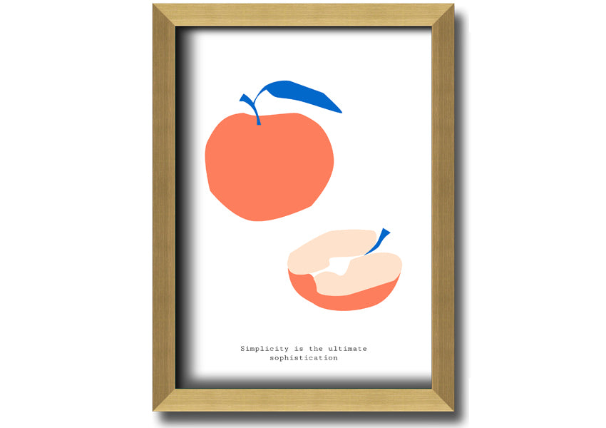 A vibrant framed print of a simple apple, showcasing its rich colors and available in various frame options.