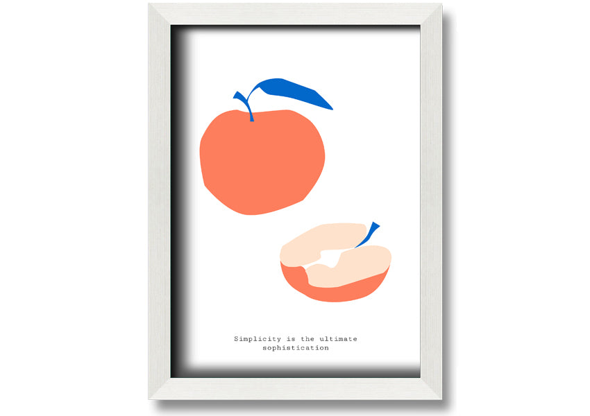 A vibrant framed print of a simple apple, showcasing its rich colors and available in various frame options.