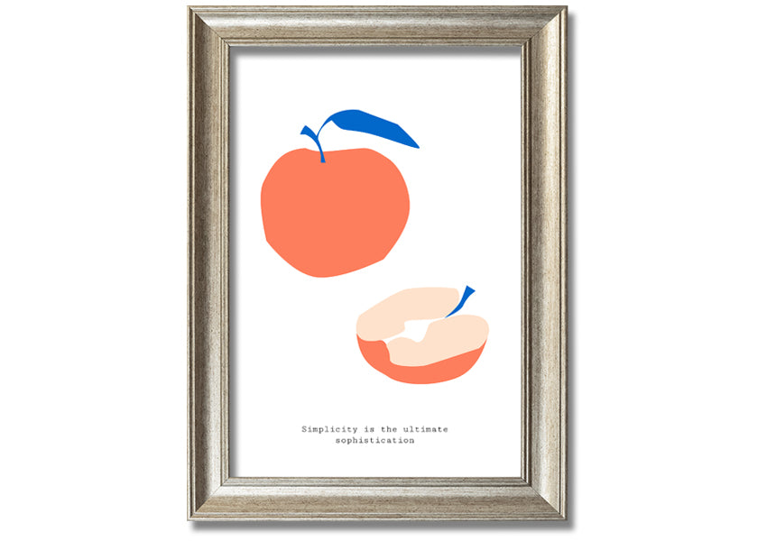 A vibrant framed print of a simple apple, showcasing its rich colors and available in various frame options.