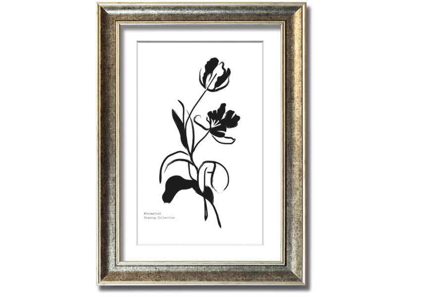 A beautifully framed print of simple flowers, showcasing vibrant colors and elegant design, ready to hang on a wall.