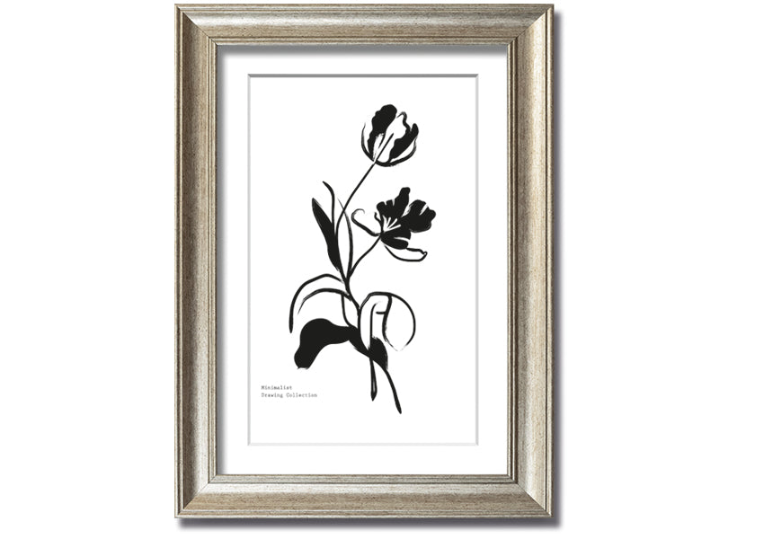 A beautifully framed print of simple flowers, showcasing vibrant colors and elegant design, ready to hang on a wall.