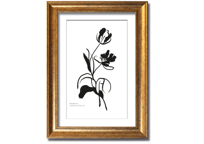 A beautifully framed print of simple flowers, showcasing vibrant colors and elegant design, ready to hang on a wall.