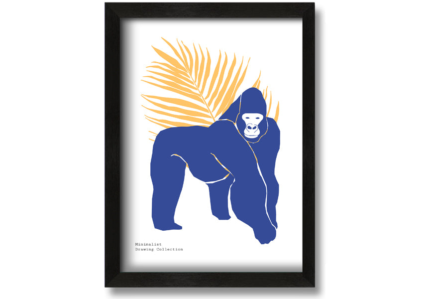 A beautifully framed print of a gorilla, showcasing vibrant colors and available in various frame options, ready to hang.