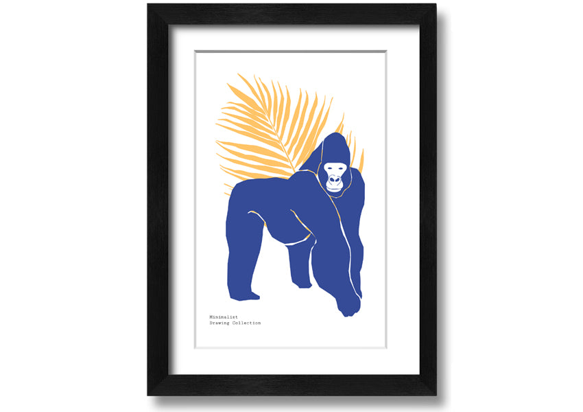 A beautifully framed print of a gorilla, showcasing vibrant colors and available in various frame options, ready to hang.