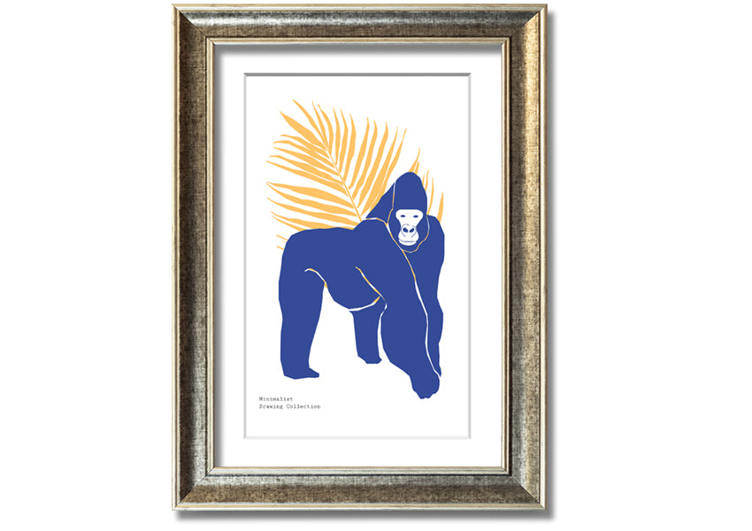 A beautifully framed print of a gorilla, showcasing vibrant colors and available in various frame options, ready to hang.