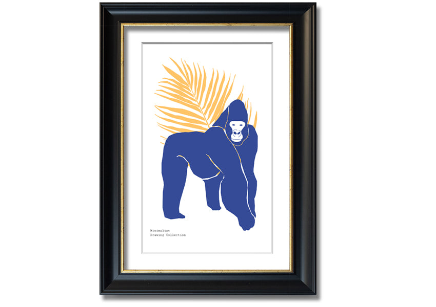 A beautifully framed print of a gorilla, showcasing vibrant colors and available in various frame options, ready to hang.