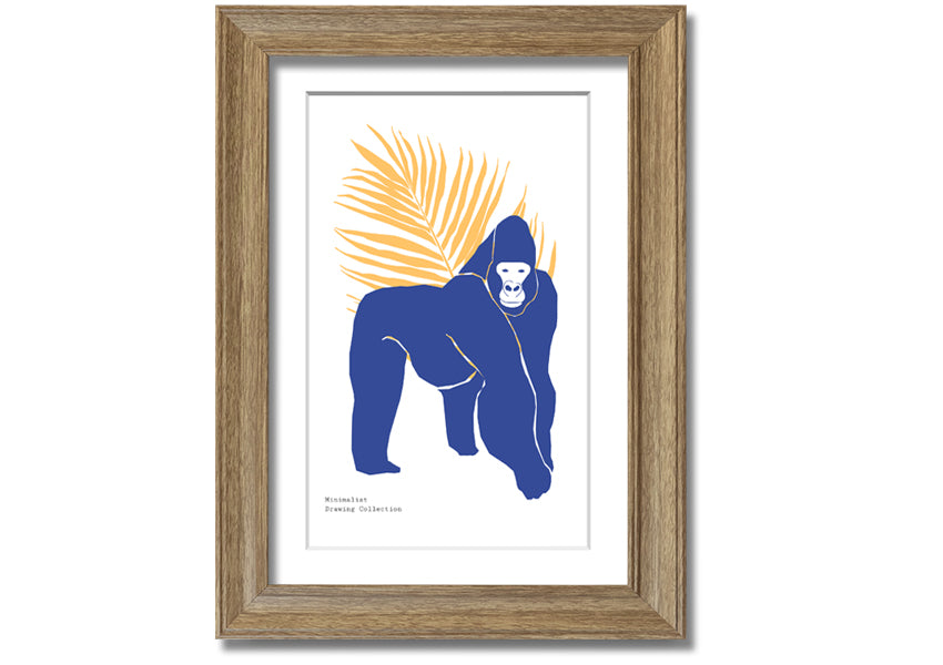 A beautifully framed print of a gorilla, showcasing vibrant colors and available in various frame options, ready to hang.