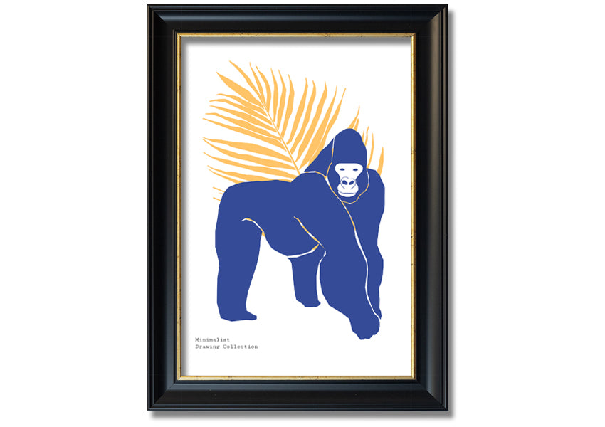 A beautifully framed print of a gorilla, showcasing vibrant colors and available in various frame options, ready to hang.