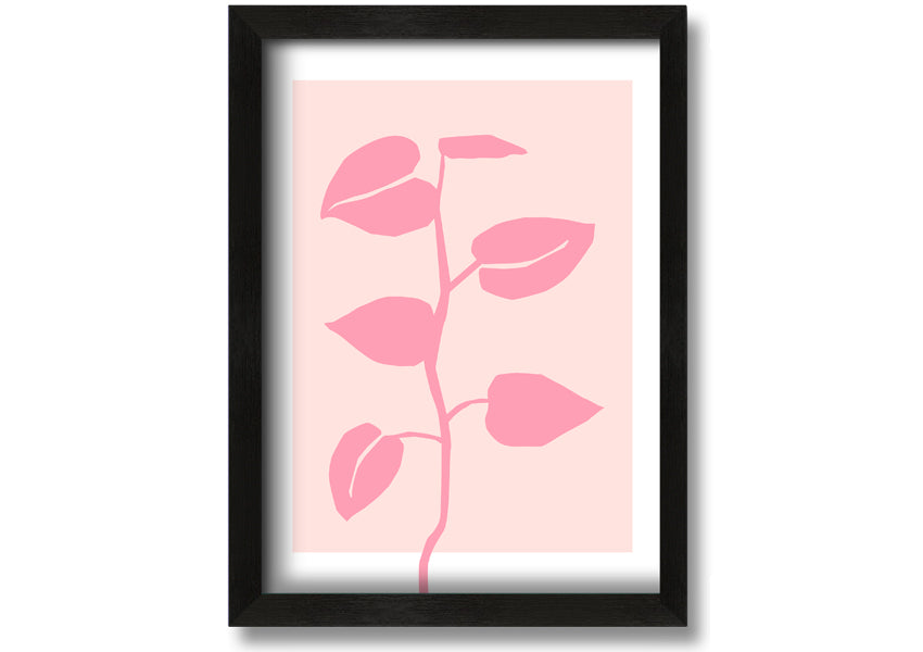 A beautifully framed print of a simple pink plant, showcasing delicate details and vibrant colors, ready to hang.