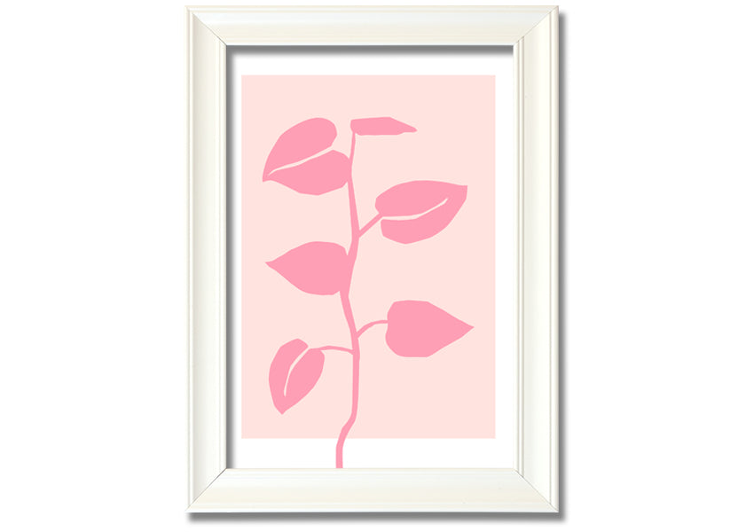 A beautifully framed print of a simple pink plant, showcasing delicate details and vibrant colors, ready to hang.