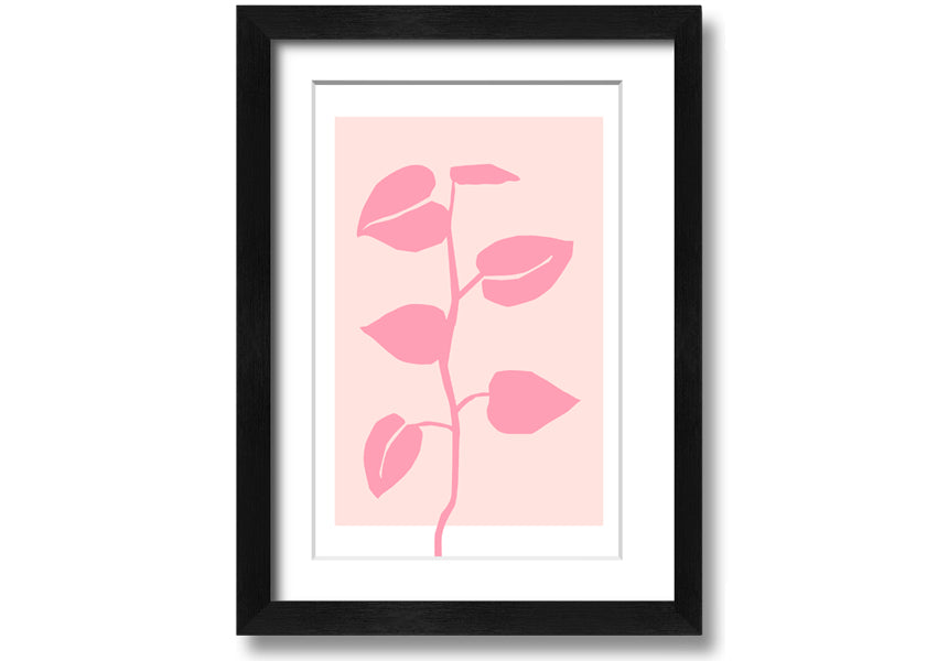 A beautifully framed print of a simple pink plant, showcasing delicate details and vibrant colors, ready to hang.