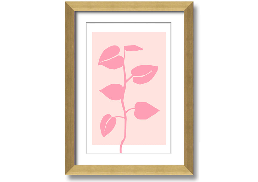 A beautifully framed print of a simple pink plant, showcasing delicate details and vibrant colors, ready to hang.