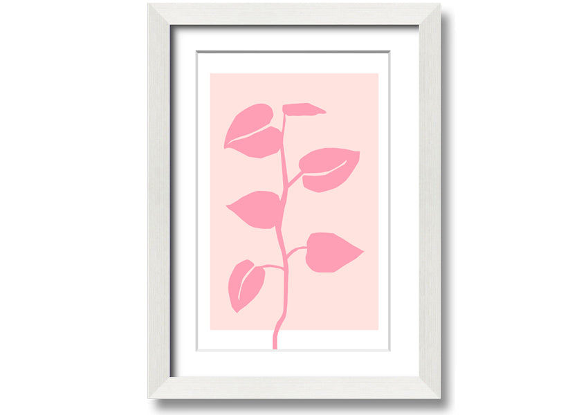 A beautifully framed print of a simple pink plant, showcasing delicate details and vibrant colors, ready to hang.