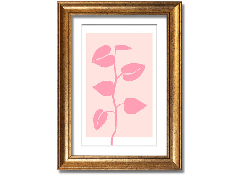 A beautifully framed print of a simple pink plant, showcasing delicate details and vibrant colors, ready to hang.