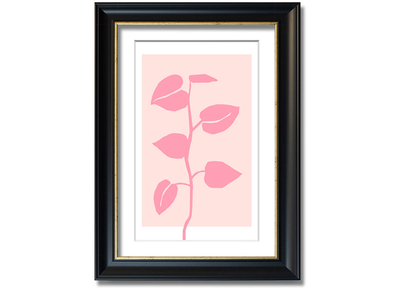 A beautifully framed print of a simple pink plant, showcasing delicate details and vibrant colors, ready to hang.