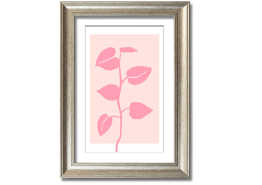 A beautifully framed print of a simple pink plant, showcasing delicate details and vibrant colors, ready to hang.